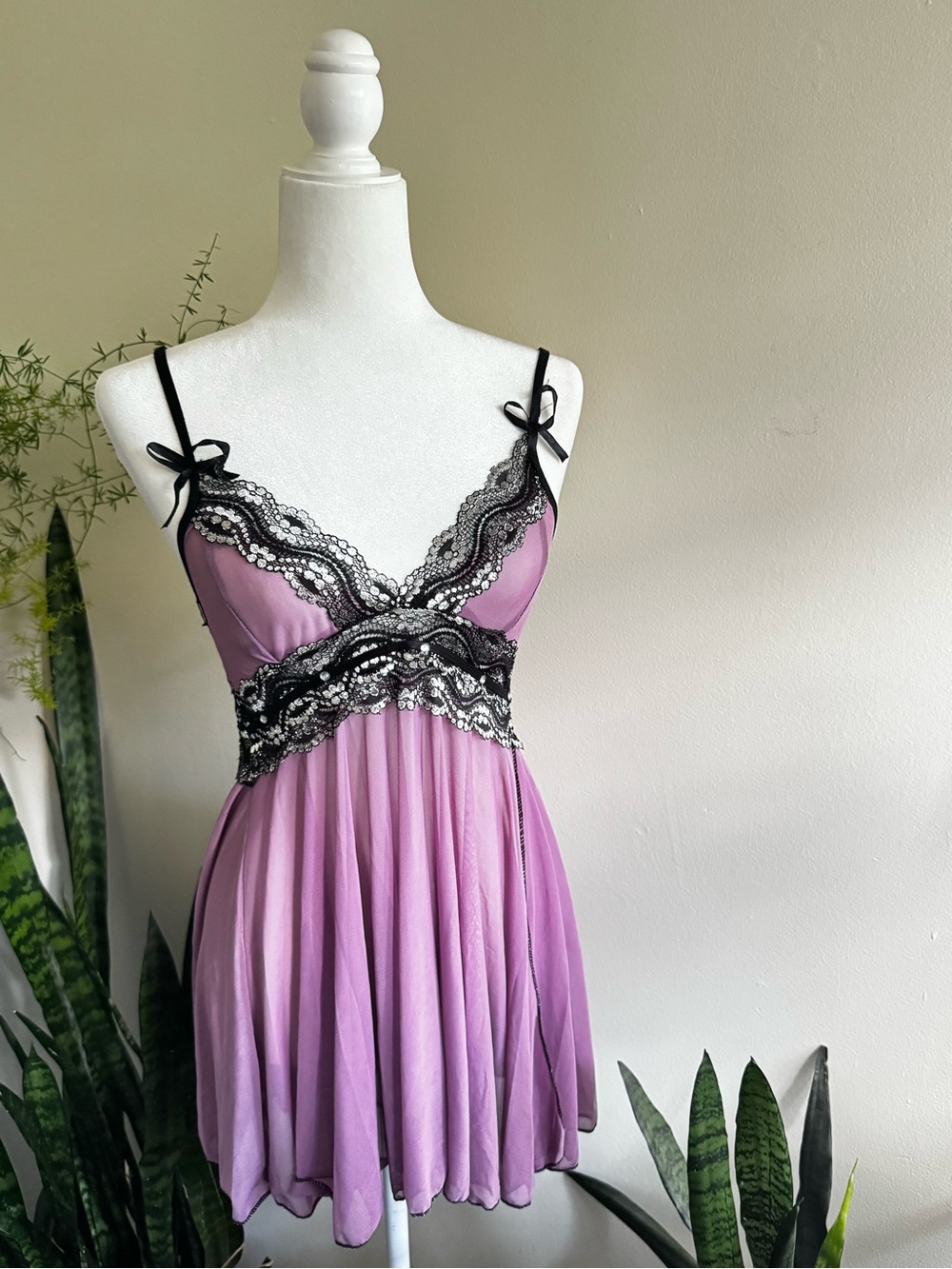 Coquette Sheer Plum Lace-Trim Chemise Nightgown